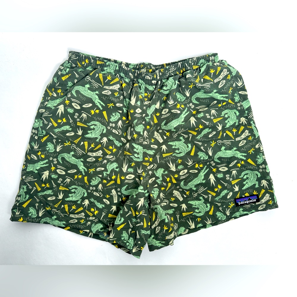 Patagonia Baggies Shorts Mens Alligators Gator Bullfrog Print Kale Green Small